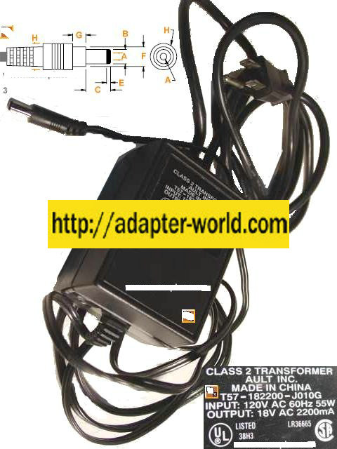 AULT T57-182200-J010G AC ADAPTER 18V AC 2200mA NEW - Click Image to Close