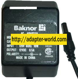 BAKNOR BK 1250-A 9025E3P AC ADAPTER 12VDC 0.5A 10W NEW -( ) 2x5 - Click Image to Close