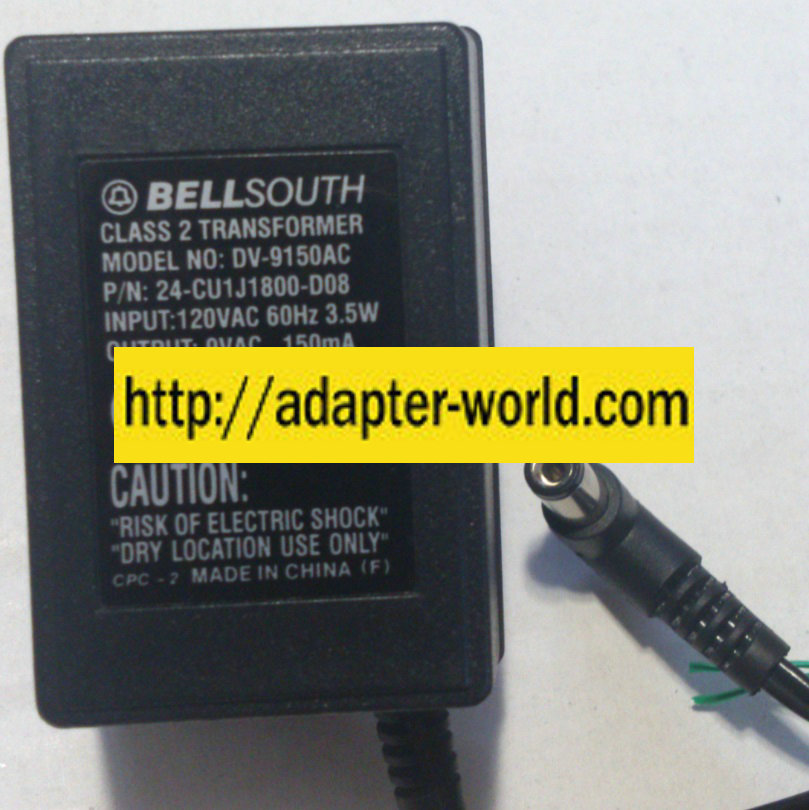 BELLSOUTH DV-9150AC AC ADAPTER 9V 150mA NEW -( )- 2x5.5x9.8mm - Click Image to Close
