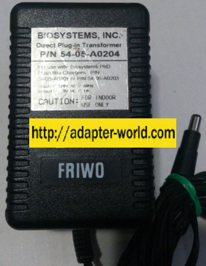BIOSYSTEMS 54-05-A0204 AC ADAPTER 9VDC 1A NEW -( ) 2.5x5.5mm 12 - Click Image to Close