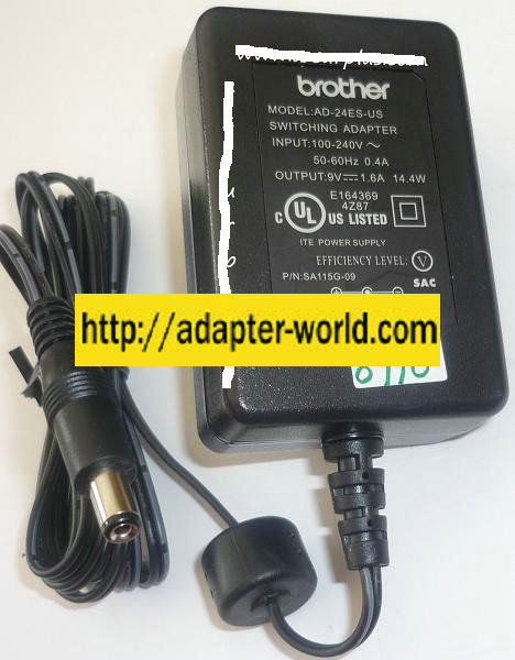 BROTHER AD-24ES-US AC ADAPTER 9VDC 1.6A 14.4W NEW (-) 2x5.5x10