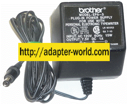 BROTHER EPA-5 AC ADAPTER 7.5VDC 1A NEW (-) 2x5.5x9.7mm ROUND B