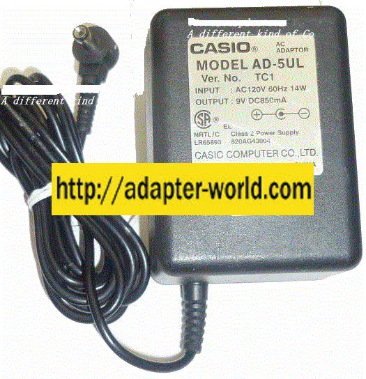 CASIO AD-5UL AC ADAPTER 9VDC 850mA NEW (-) 2x5.5x9.7mm 90 °righ - Click Image to Close