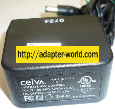 CEIVA E-AWB100-050A AC ADAPTER 5VDC 2A NEW -( ) 2x5.5mm DIGITA - Click Image to Close