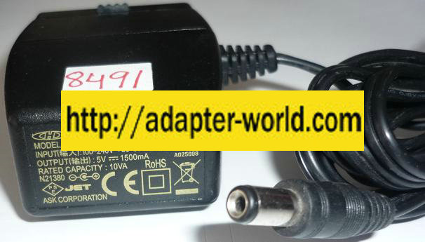CHD SCP0501500P AC ADAPTER 5VDC 1500mA NEW -( ) 2x5.5x10mm ROUN