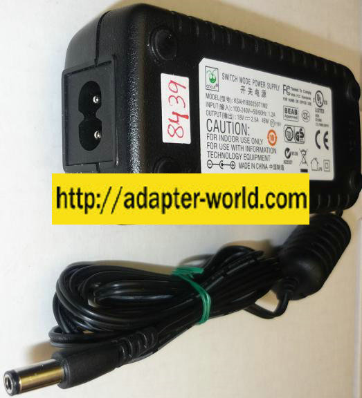 CIRCUT KSAH1800250T1M2 AC ADAPTER 18VDC 2.5A 45W NEW -( ) 2.2x5