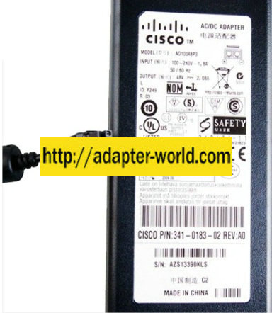 CISCO AD10048P3 AC ADAPTER 48VDC 2.08A NEW 2 PRONG CONNECTOR - Click Image to Close
