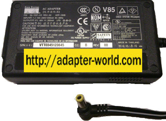 CISCO SYSTEMS ADP-10KB AC ADAPTER 48VDC 200mA New - Click Image to Close