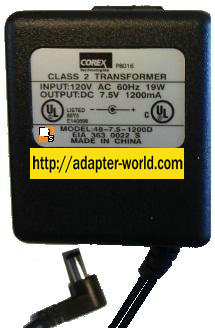 COREX 48-7.5-1200D AC ADAPTER 7.5V DC 1200MA POWER SUPPLY - Click Image to Close