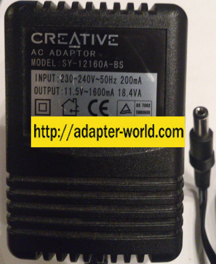 CREATIVE SY-12160A-BS AC ADAPTER 11.5V 1600mA New 2x5.5mm UK PL - Click Image to Close