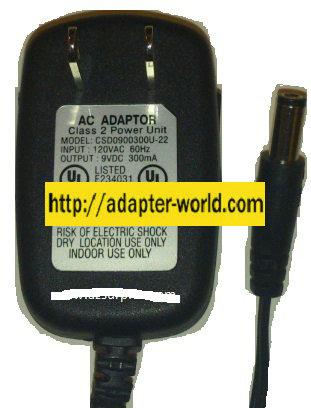 CSD0900300U-22 AC ADAPTER 9VDC 300mA NEW 2 x 5.5 x 12mm - Click Image to Close