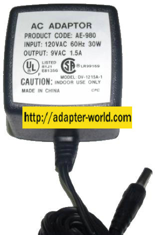 DV-1215A-1 AC ADAPTER 9V 1.5A 30W AE-980 POWER SUPPLY Condition - Click Image to Close