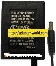 DV-1220 AC ADAPTER 12VDC 200mA -( )- 2x5.5mm PLUG-IN POWER SUPPL