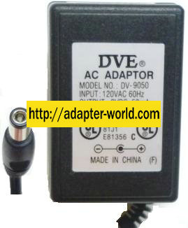 DVE DV-9050 AC ADAPTER 9VDC 50mA CLASS 2 TRANSFORMER - Click Image to Close