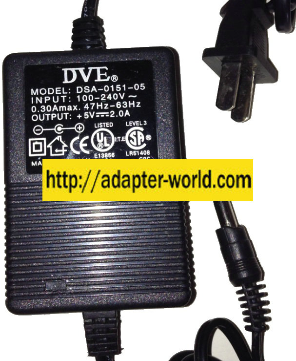 DVE DSA-0151-05 AC ADAPTER 5V DC 2A New 2.6 x 5.4 x 13 mm Strai