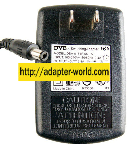 DVE DSA-0151F-05 AC SWITCHING ADAPTER 5VDC 2.8A Power Supply C - Click Image to Close