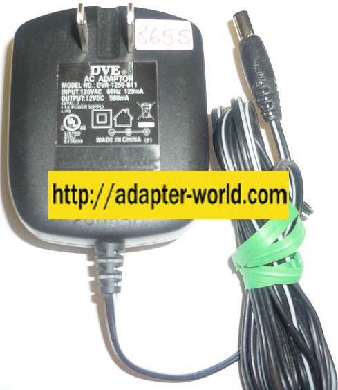 DVE DVR-1250-B11 AC ADAPTER 12VDC 500mA NEW -( ) 2x5.5x9.4mm RO - Click Image to Close