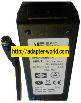 ELPAC MWA065024A AC ADAPTER 24VDC 3A 72W Protektor 32 System Pow