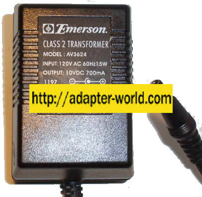 EMERSON AV3624 AC DC ADAPTER 10V 700mA 15W POWER SUPPLY - Click Image to Close