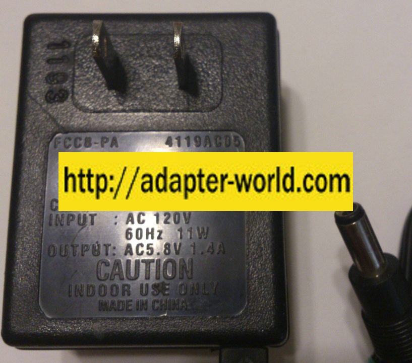 EVEREADY 4119AC05 AC ADAPTER 5.8V 1.4A NEW 2x5.5x12.8mm - Click Image to Close