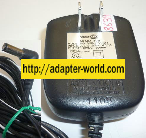 FANSTEL DVR-1250-B11 AC ADAPTER 12VDC 500mA NEW -( ) 2x5.5x12mm