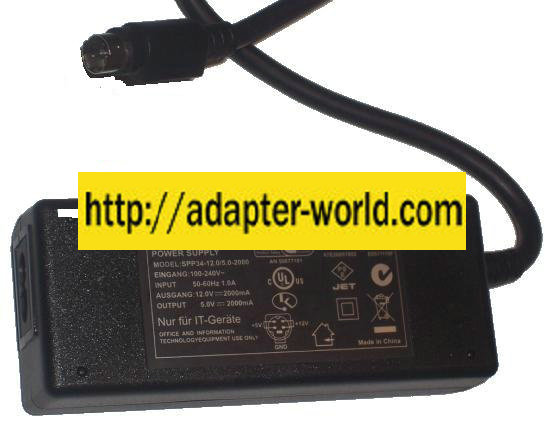 FLYPOWER SPP34-12.0/5.0-2000 AC ADAPTER 5V 12VDC 2000mA 4Pins