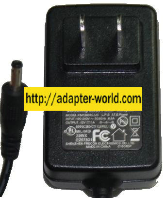 SHENZHEN FM120010-US AC ADAPTER 12VDC 2A NEW - ---C--- 1.3 x - Click Image to Close