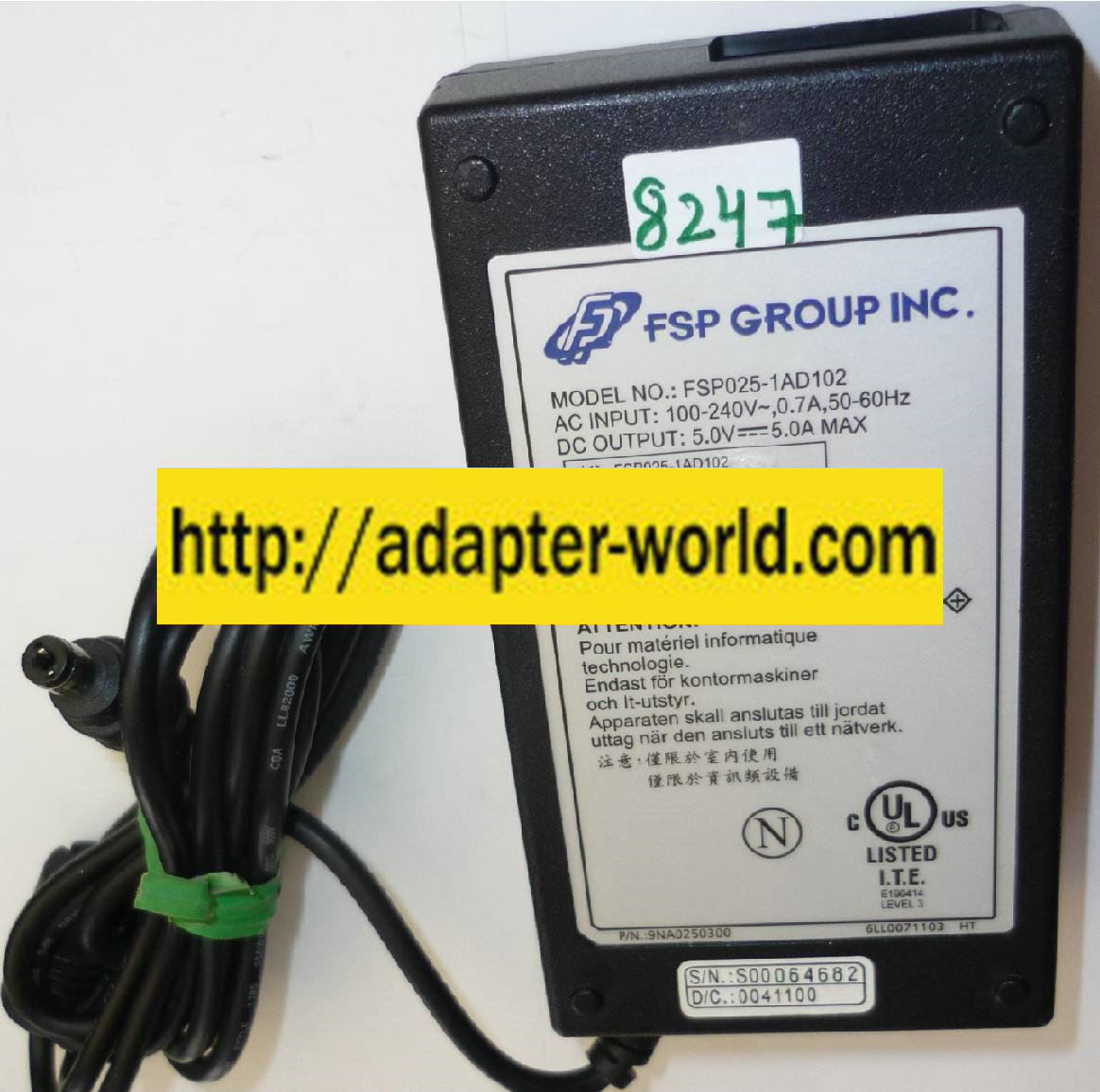 FSP GROUP FSP025-1AD102 AC ADAPTER 5V 5A NEW -( )2x5.5 ROUND BA
