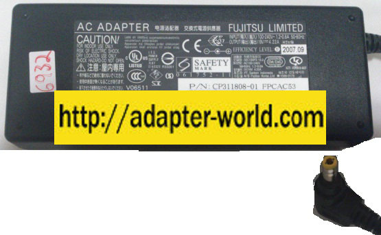 FUJITSU CP311808-01 AC ADAPTER 19VDC 4.22A NEW 2.5x5.5mm -( ) 9