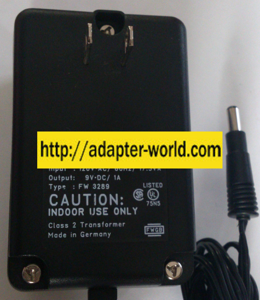 FW 3289 AC ADAPTER 9VDC 1A NEW -( )- 2.5x5.5x13mm Round Barrel - Click Image to Close