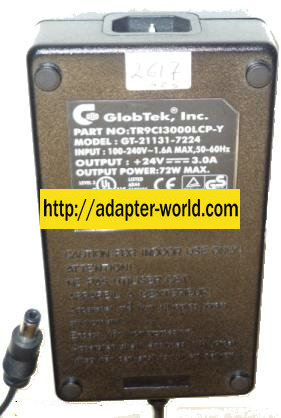 GLOBTEK GT-21131-7224 AC ADAPTER 24VDC 3A -( ) 2x5.5mm 100-240Va - Click Image to Close