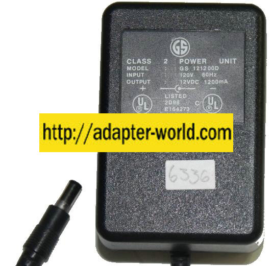 GS GS 121200D AC ADAPTER 12VDC 1200mA NEW 2.5 x 5.4 x 12mm - Click Image to Close