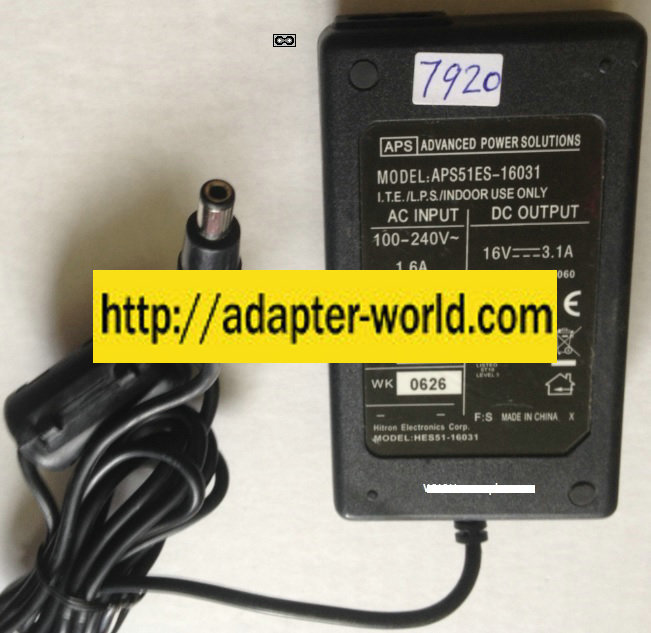 HITRON APS HES51-16031 AC ADAPTER 16V 3.1A POWER SUPPLY - Click Image to Close