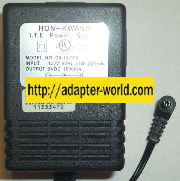HON-KWANG D9-15-950 AC DC ADAPTER 9V 1500MA POWER SUPPLY - Click Image to Close