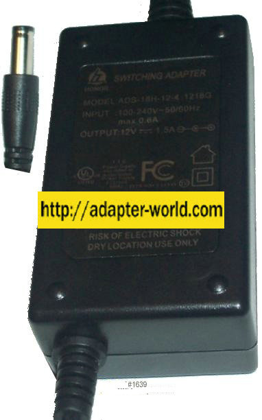 HONOR ADS-18H-12-4 1218G AC ADAPTER 12VDC 1.5A POWER SUPPLY - Click Image to Close
