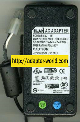 ILAN F1560(B) AC ADAPTER 12VDC 2.8A 2Pin Molex 34W POWER SUPPLY - Click Image to Close