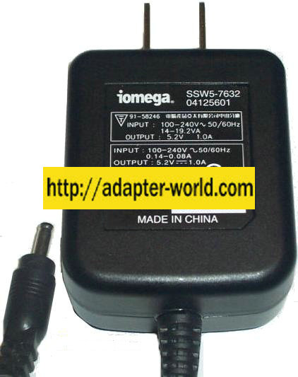 IOMEGA SSW5-7632 AC ADAPTER 5.2VDC 1A POWER SUPPLY - Click Image to Close