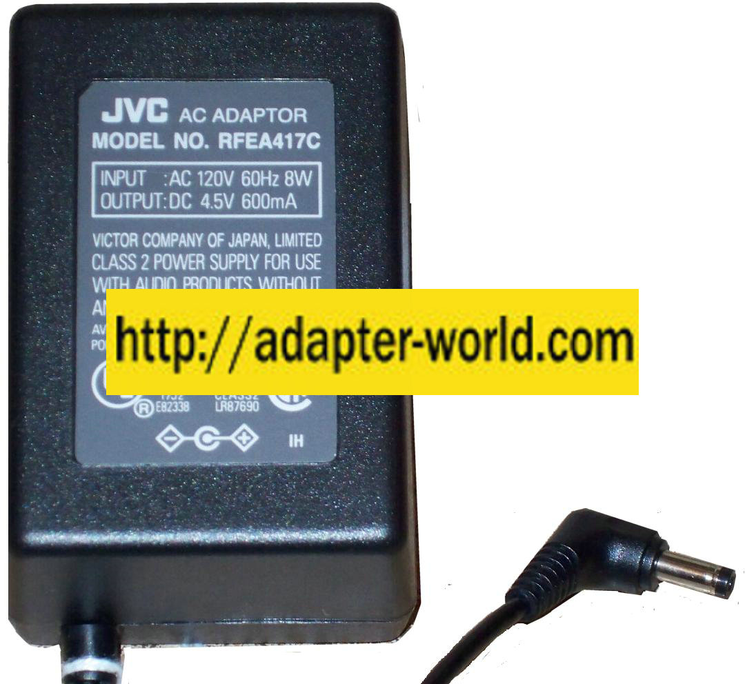 JVC RFEA417C AC ADAPTER 4.5V DC 600mA NEW 1.7 x 4 x 9.7mm STRAI