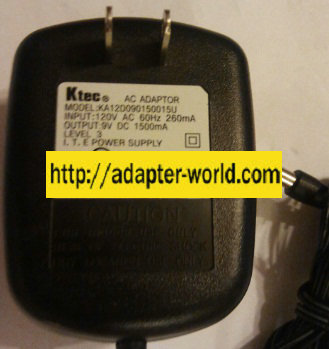 KTEC KA12D090150015U AC ADAPTER 9VDC 1.5A ( )- 2x5.5mm 120vac PO - Click Image to Close