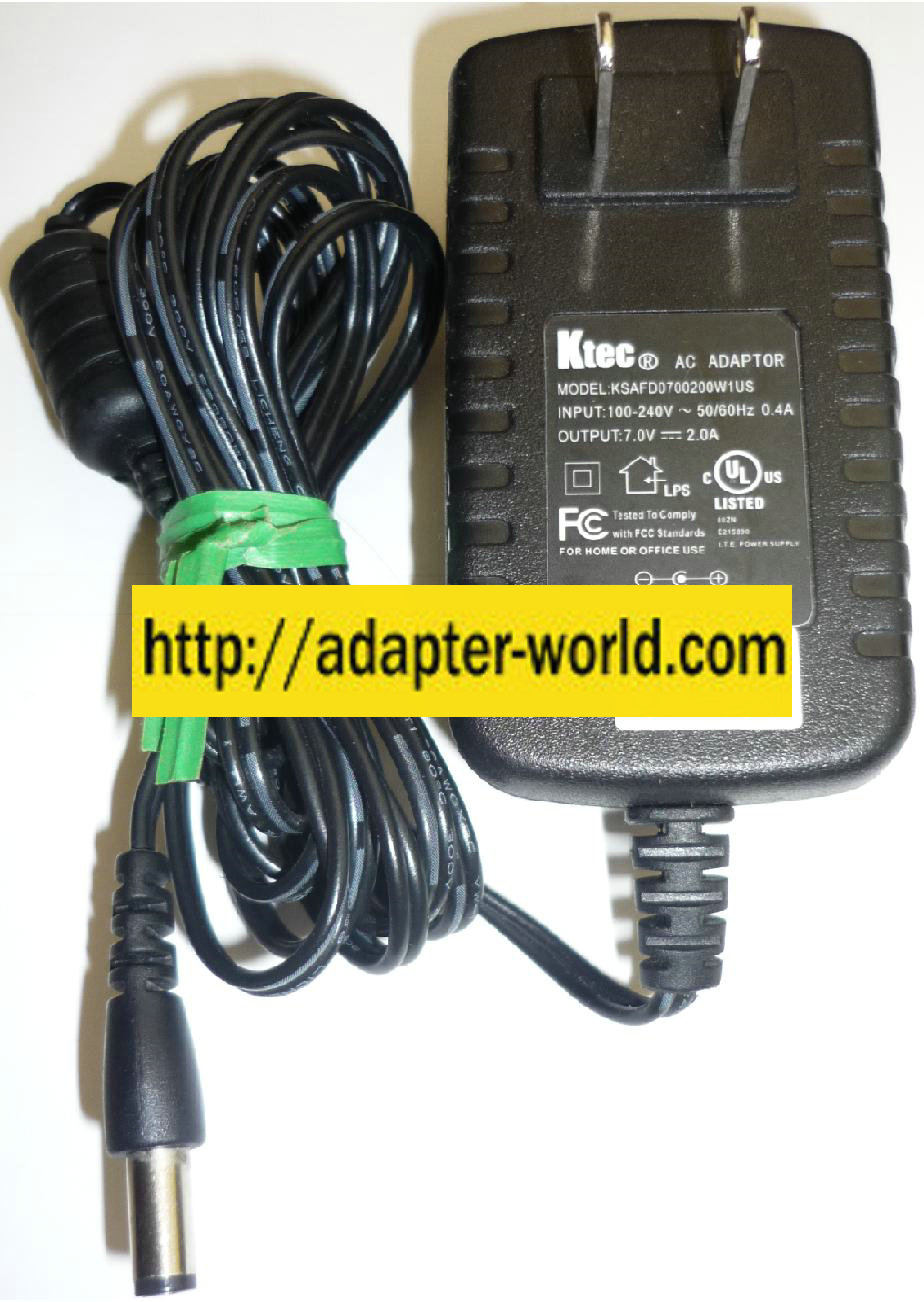 KTEC KSAFD0700200W1US AC ADAPTER 7VDC 2A NEW -( )2.5x5.5 STRAIG