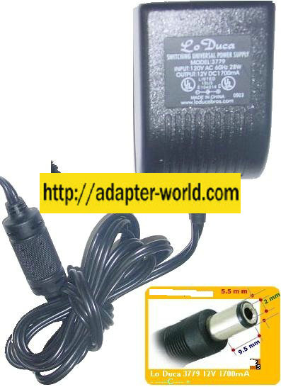 Lo Duca Universal 3779 AC DC Adapter 12V 1700mA 28W Portable Key - Click Image to Close