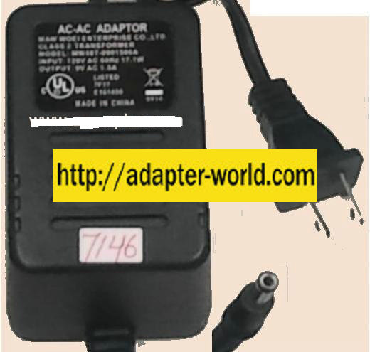 MAW WOEI MW48T-0901500A AC ADAPTER 9VAC 1.5A CLASS 2 TRANSFORMER - Click Image to Close