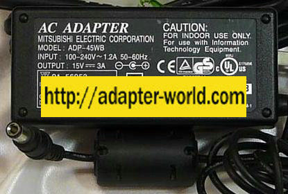 MITSUBISHI ADP-45WB AC ADAPTER 15VDC 3A NEW 2.8 x 6.5 x 10mm - Click Image to Close