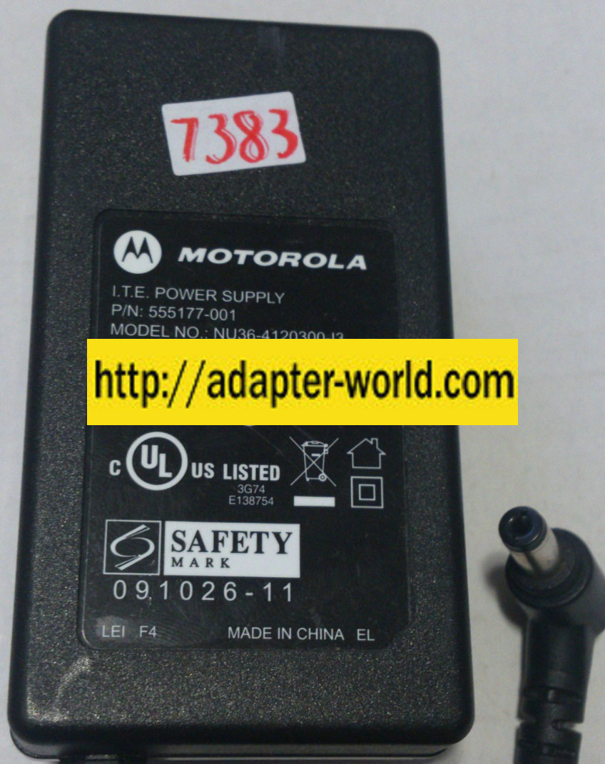 MOTOROLA NU36-4120300-I3 AC ADAPTER 12VDC 3A -( )- 2x5.5x9.5mm