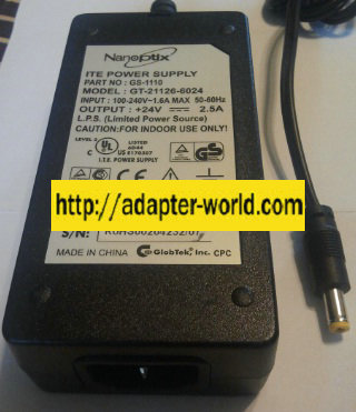 NANOPTIX GS-1110 AC ADAPTER 24VDC 2.5A -( ) 2x5.5mm New 100-240 - Click Image to Close