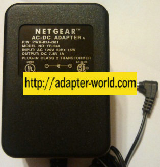 NETGEAR YP-040 AC ADAPTER 7.5VDC 1A NEW -( ) 1.5x3.5mm PWR-024- - Click Image to Close