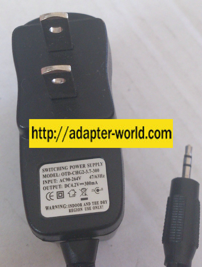 OTD-CHG2-3.7-300 AC ADAPTER 4.2VDC 300mA NEW 2.5mm Jack - Click Image to Close
