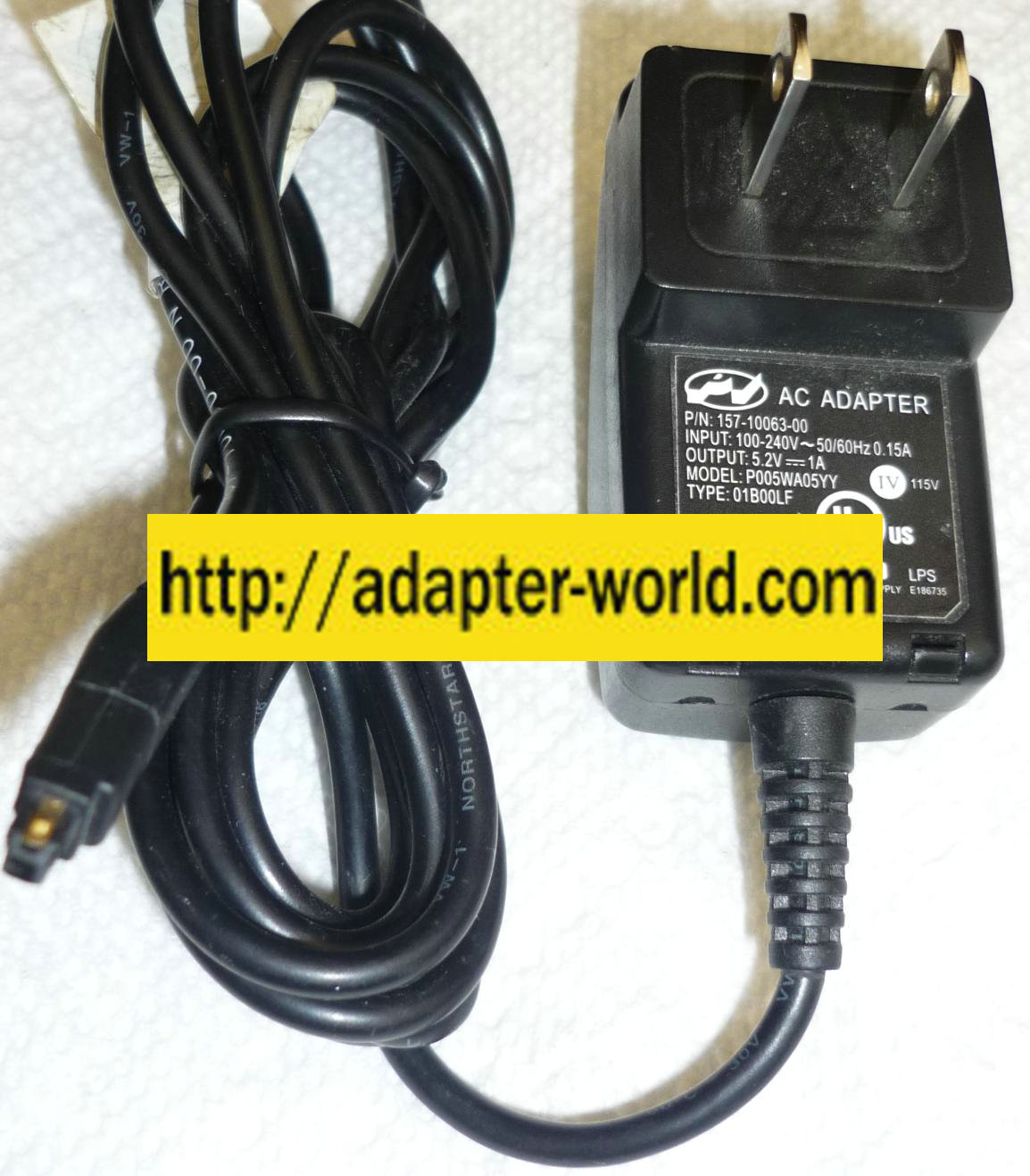 P005WA05YY AC ADAPTER 5.2VDC NEW 1A 100-240v~50-60z 0.15A 157