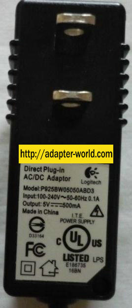LOGITECH P925BW05050ABD3 AC DC ADAPTER 5V 500mA DIRECT PLUG-IN P - Click Image to Close