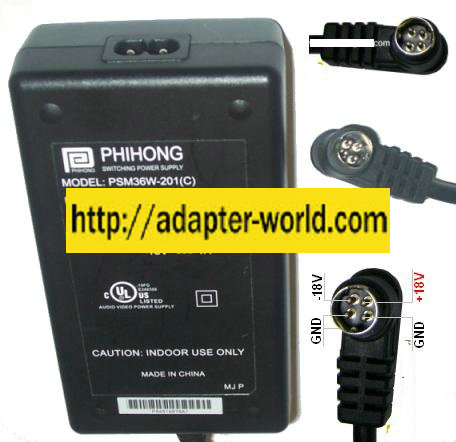 PHIHONG PSM36W-201(C) AC DC ADAPTER 18V -18V 1A POWER SUPPLY - Click Image to Close